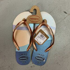 NWT Havaianas Slim Stardust Metallic Logo Flip Flops